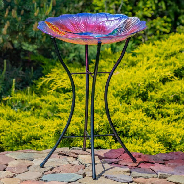 18" Glass Bowl Birdbaths With Metal Stand