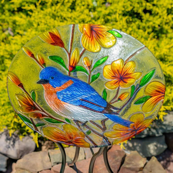 18" Glass Bowl Birdbaths With Metal Stand