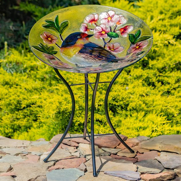 18" Glass Bowl Birdbaths With Metal Stand