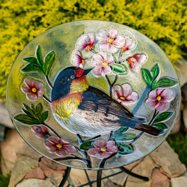 18" Glass Bowl Birdbaths With Metal Stand