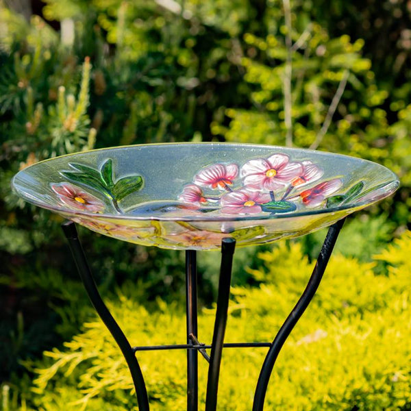 18" Glass Bowl Birdbaths With Metal Stand