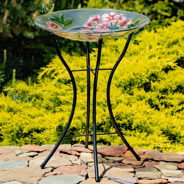 18" Glass Bowl Birdbaths With Metal Stand
