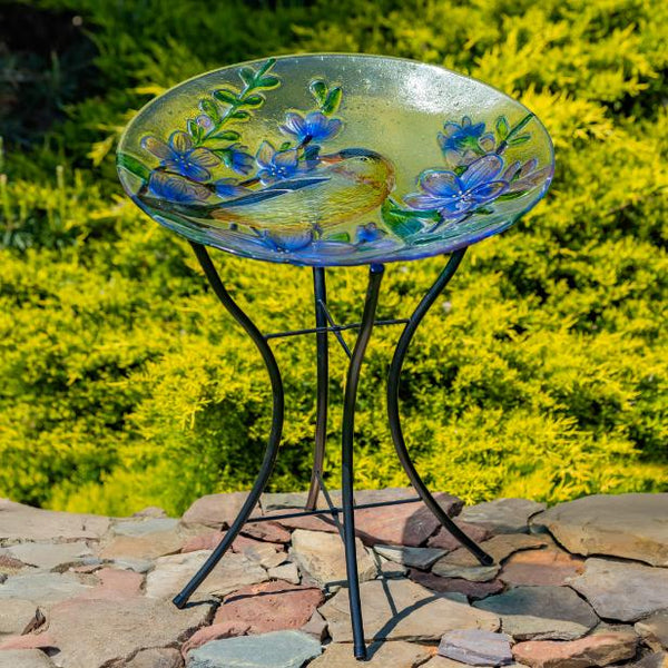 18" Glass Bowl Birdbaths With Metal Stand