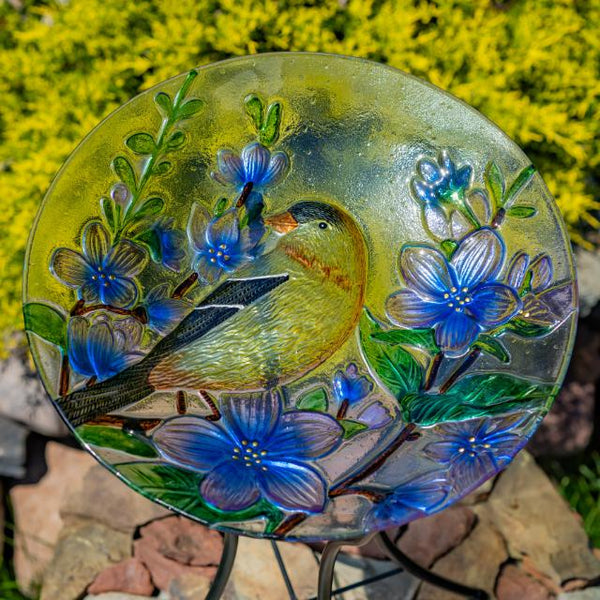 18" Glass Bowl Birdbaths With Metal Stand