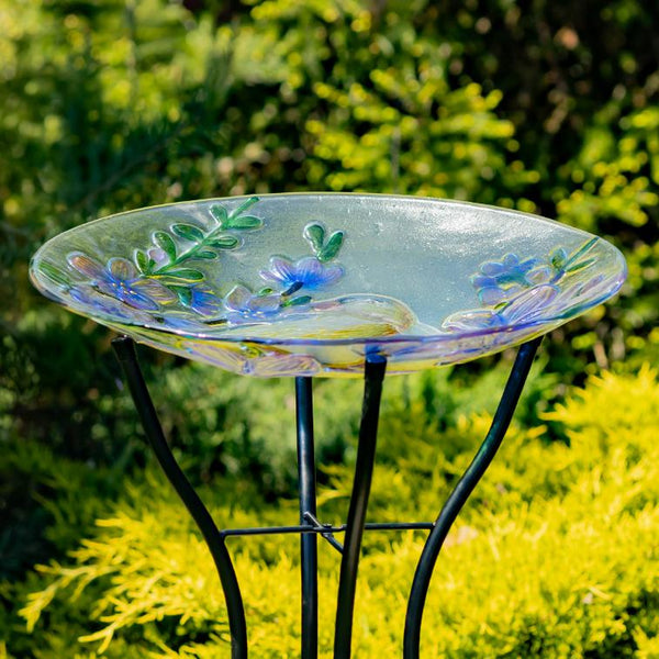 18" Glass Bowl Birdbaths With Metal Stand