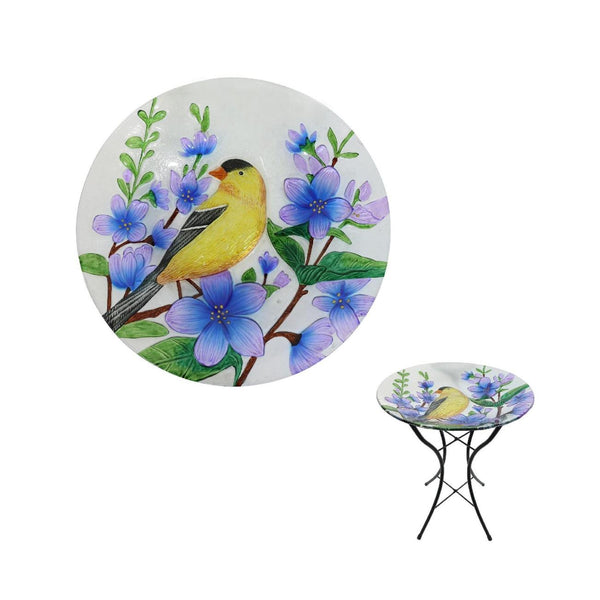 18" Glass Bowl Birdbaths With Metal Stand