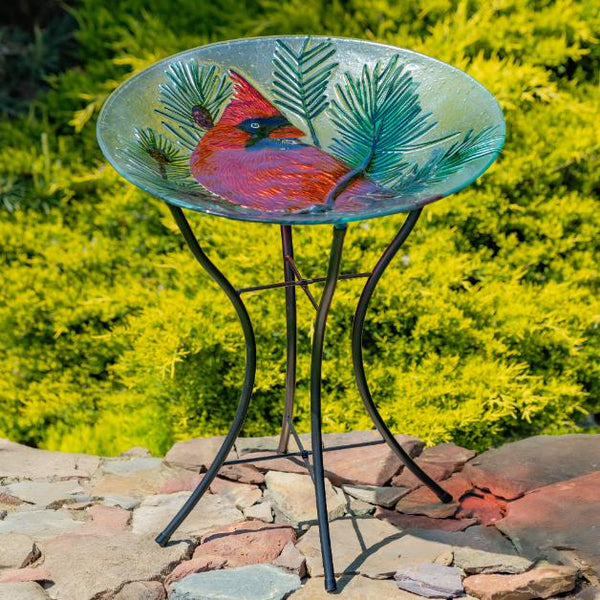 18" Glass Bowl Birdbaths With Metal Stand
