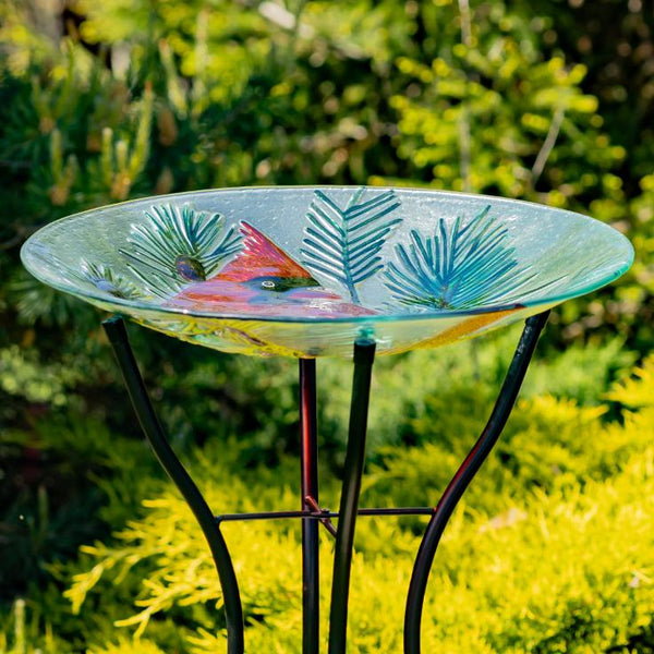 18" Glass Bowl Birdbaths With Metal Stand