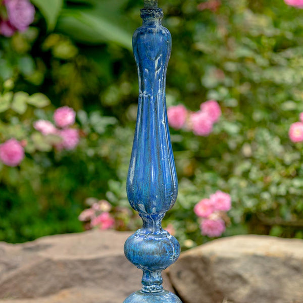 Round Pedestal Birdbath Basin Stand with Bird Details in Blue