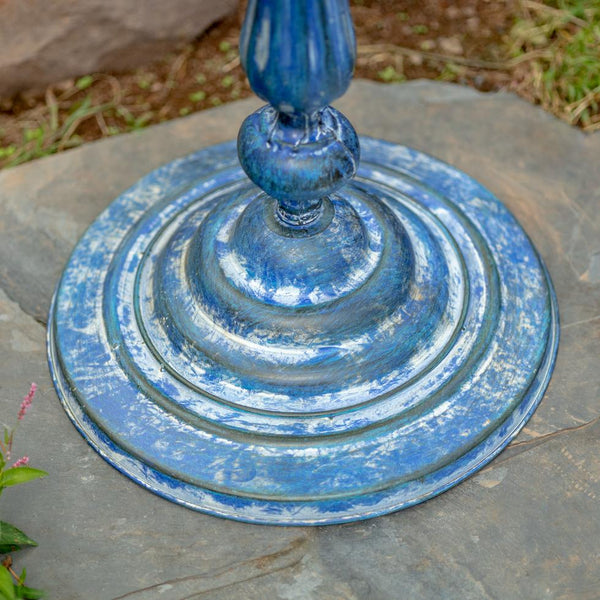 Round Pedestal Birdbath Basin Stand with Bird Details in Blue