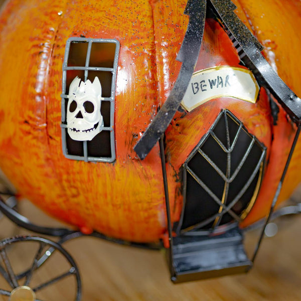 Haunted Forest Metal Halloween Pumpkin Carriage & Candleholder