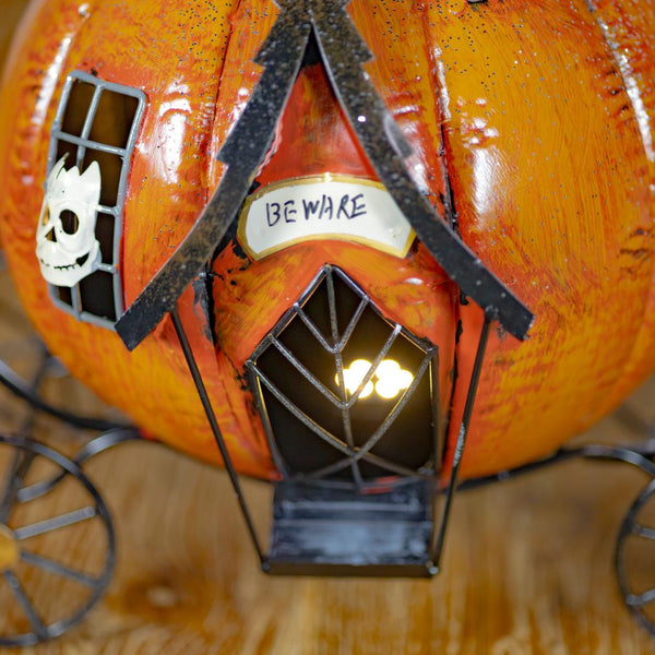 Haunted Forest Metal Halloween Pumpkin Carriage & Candleholder