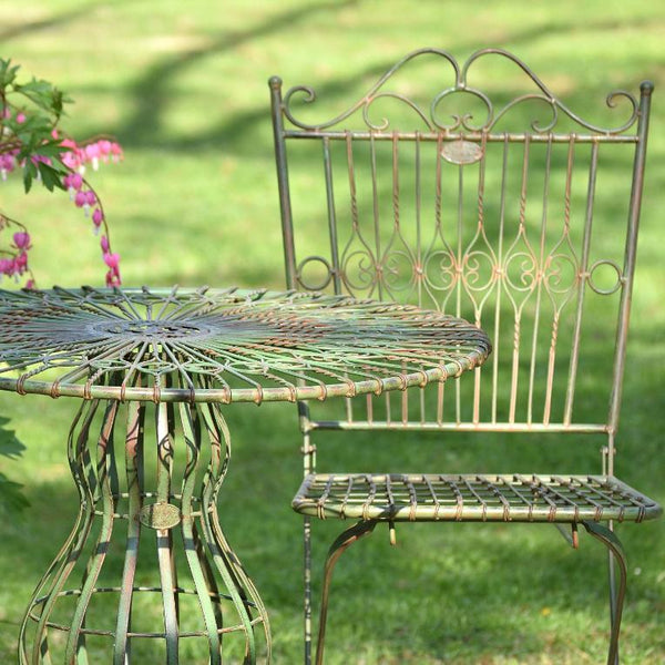 Three Piece Metal Bistro Set 2 Folding Chairs & Round Table in Antique Green