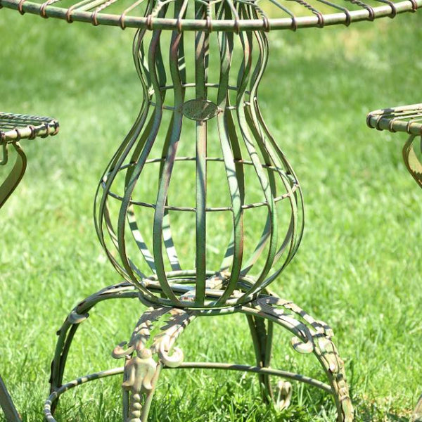 Three Piece Metal Bistro Set 2 Folding Chairs & Round Table in Antique Green