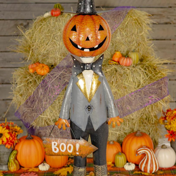 Jack-O-Lantern Gentleman Basket of Spiders Unique Decoration 56.5" Tall