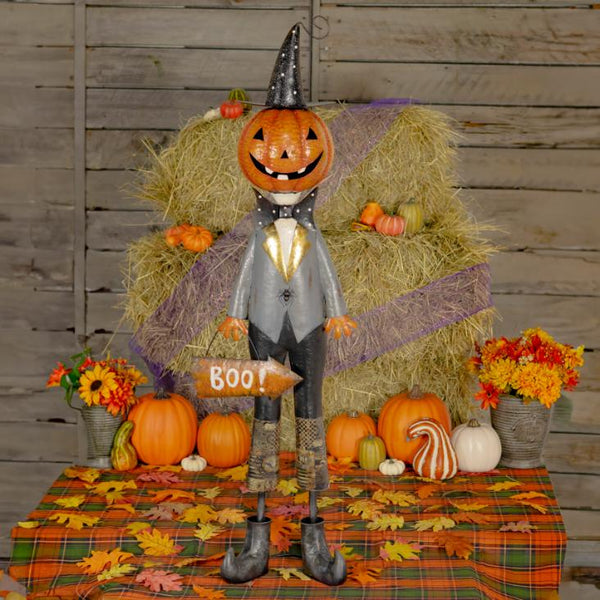 Jack-O-Lantern Gentleman Basket of Spiders Unique Decoration 56.5" Tall