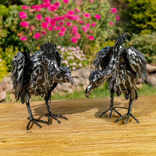 Set of 2 Assorted Galvanized Iron Vulture Figurines "Scavenger & Swoop"