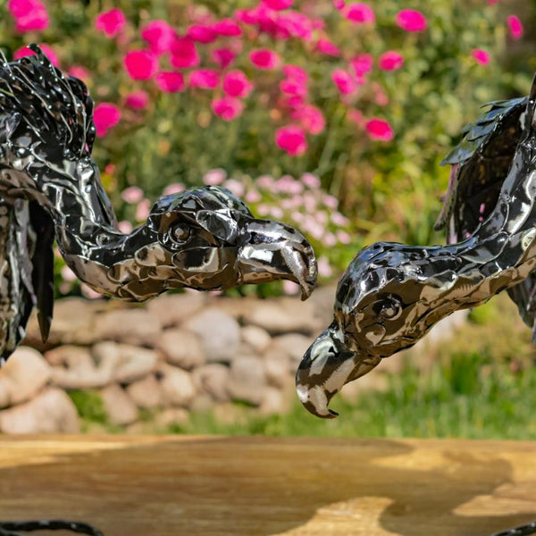 Set of 2 Assorted Galvanized Iron Vulture Figurines "Scavenger & Swoop"