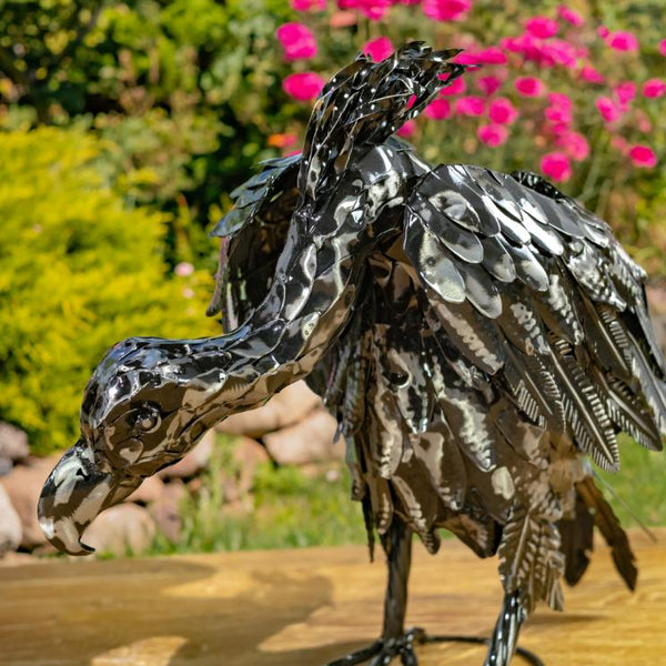 Set of 2 Assorted Galvanized Iron Vulture Figurines "Scavenger & Swoop"