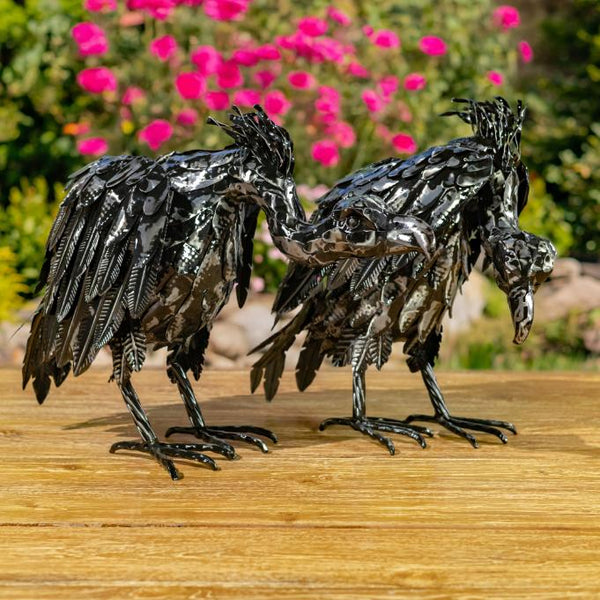 Set of 2 Assorted Galvanized Iron Vulture Figurines "Scavenger & Swoop"
