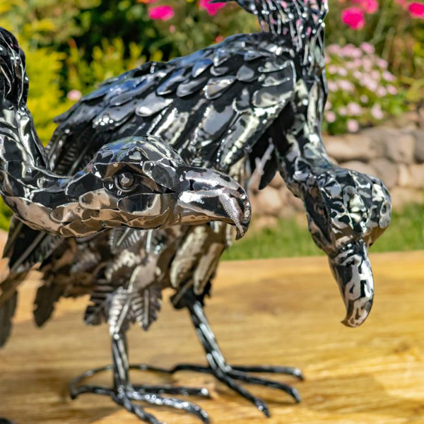 Set of 2 Assorted Galvanized Iron Vulture Figurines "Scavenger & Swoop"
