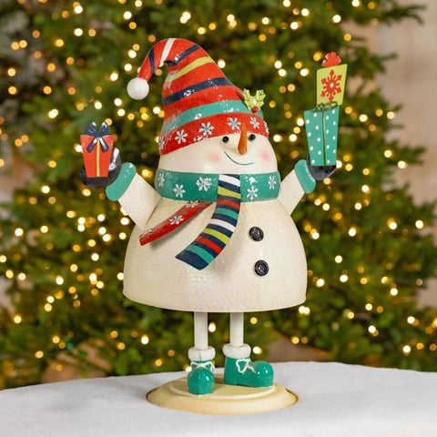 Iron Snowman Holding Presents Figurine Greeting Decoration 27" Tall
