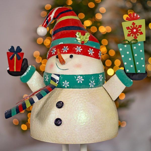 Iron Snowman Holding Presents Figurine Greeting Decoration 27" Tall