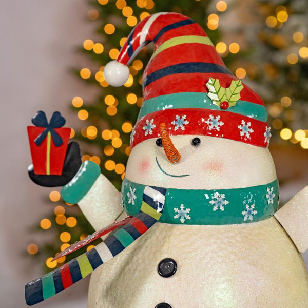 Iron Snowman Holding Presents Figurine Greeting Decoration 27" Tall