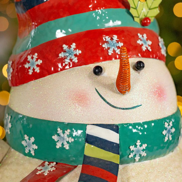 Iron Snowman Holding Presents Figurine Greeting Decoration 27" Tall