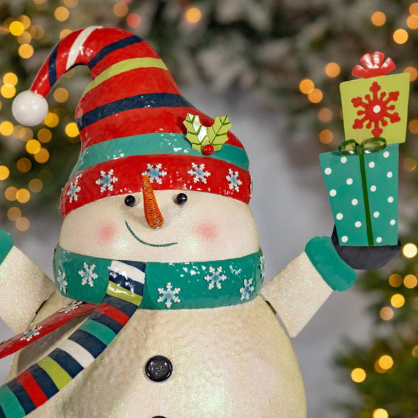 Iron Snowman Holding Presents Figurine Greeting Decoration 27" Tall