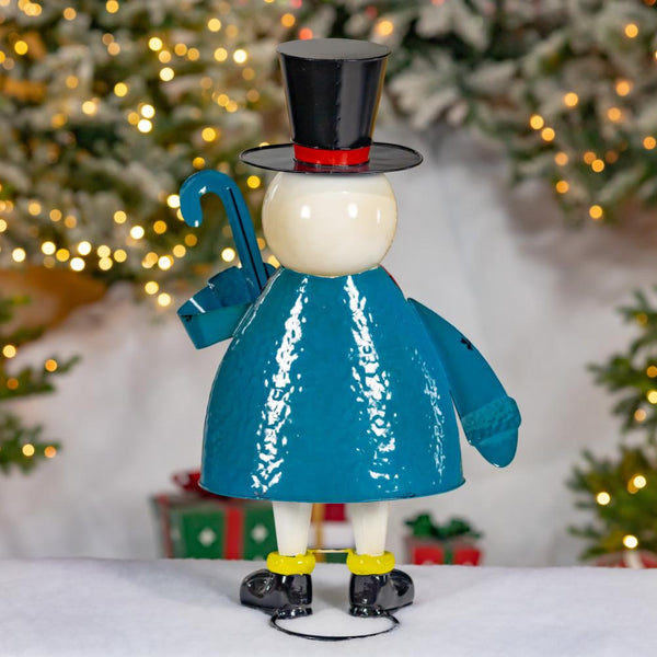 Iron Snowman with Top Hat Holding Candy Cane Figurine 25.5" Tall