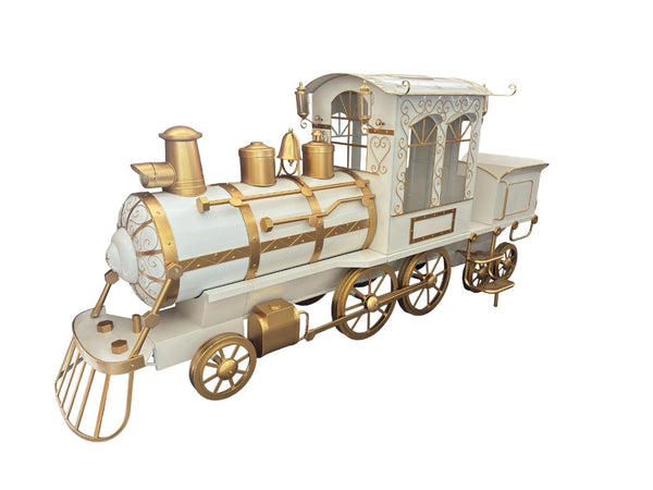 12.5ft. Large White & Gold Iron Train with Cart "The North Pole Express"
