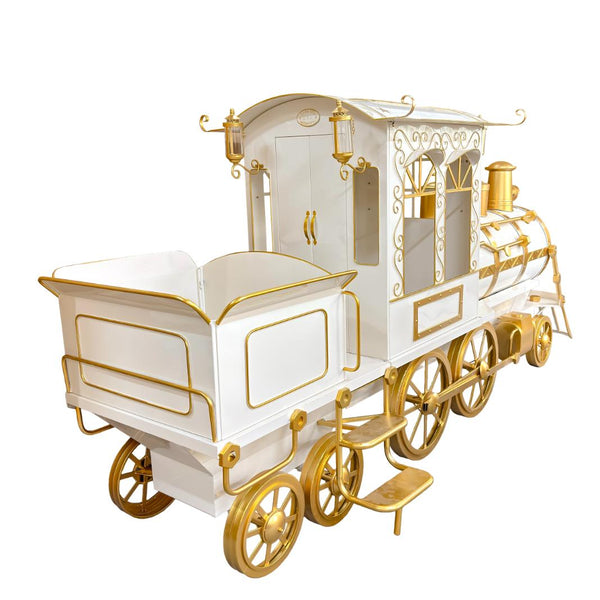 12.5ft. Large White & Gold Iron Train with Cart "The North Pole Express"