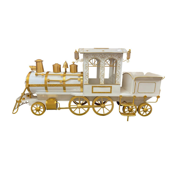 12.5ft. Large White & Gold Iron Train with Cart "The North Pole Express"