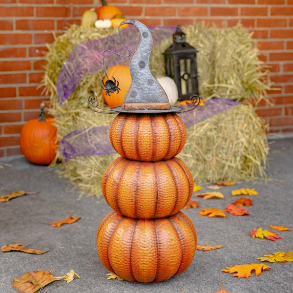 Jack-O-Lantern Pumpkin Stack Halloween Decoration 31" Tall Iron Metal