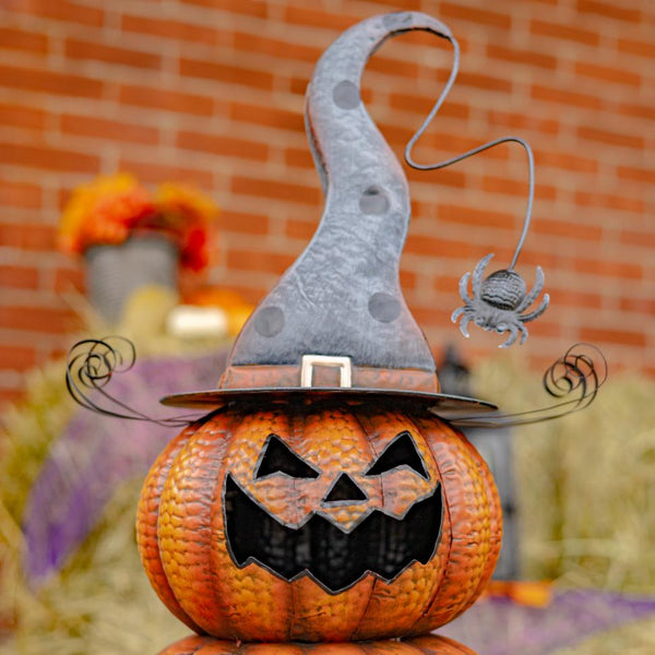 Jack-O-Lantern Pumpkin Stack Halloween Decoration 31" Tall Iron Metal