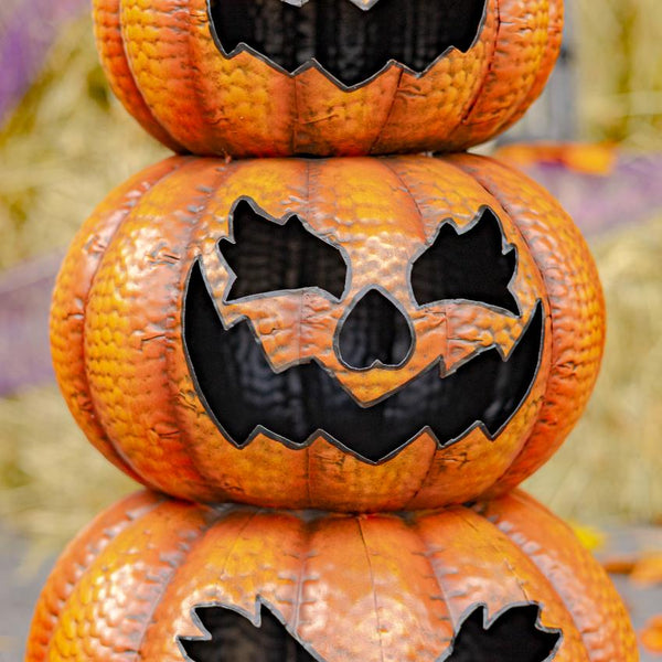 Jack-O-Lantern Pumpkin Stack Halloween Decoration 31" Tall Iron Metal