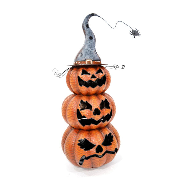 Jack-O-Lantern Pumpkin Stack Halloween Decoration 31" Tall Iron Metal