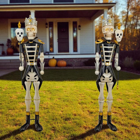 Set of 2 Standing Silver Ancient Skeleton Sentry Soldiers Halloween