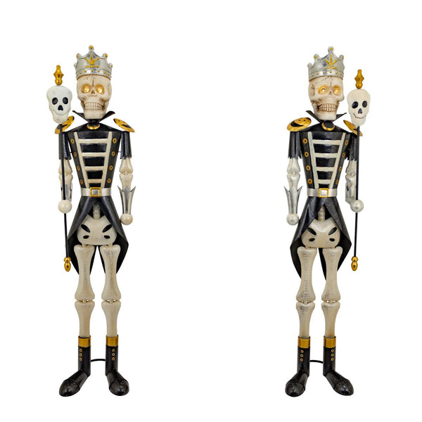Set of 2 Standing Silver Ancient Skeleton Sentry Soldiers Halloween