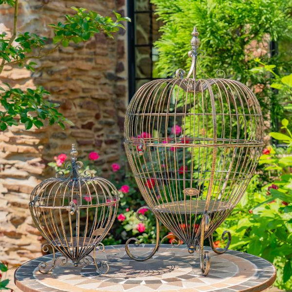 Set of 2 Metal Wire Heart-Shaped Cage Plant Stands in Frosted Gold "Ariyanna"
