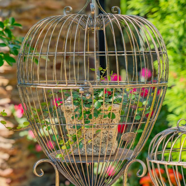 Set of 2 Metal Wire Heart-Shaped Cage Plant Stands in Frosted Gold "Ariyanna"