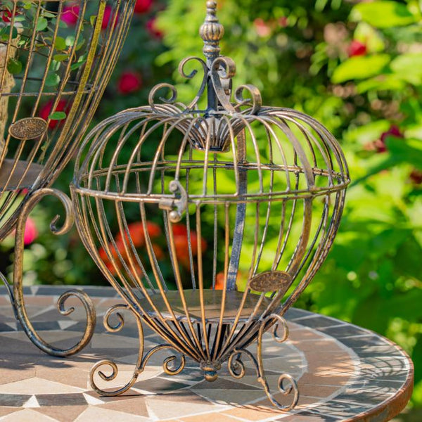 Set of 2 Metal Wire Heart-Shaped Cage Plant Stands in Frosted Gold "Ariyanna"