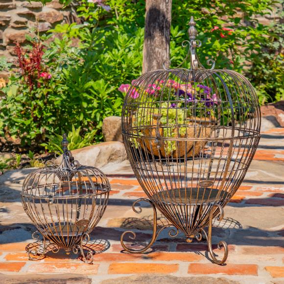 Set of 2 Metal Wire Heart-Shaped Cage Plant Stands in Frosted Gold "Ariyanna"