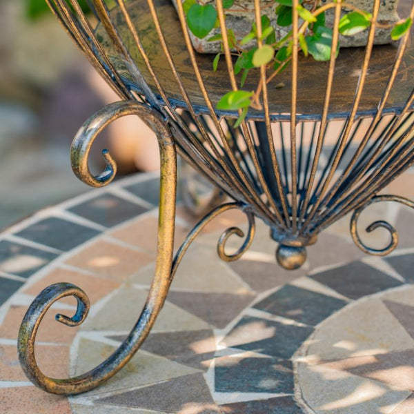 Set of 2 Metal Wire Heart-Shaped Cage Plant Stands in Frosted Gold "Ariyanna"