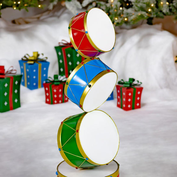 Christmas Drum Decorative Display Tower "Aaron" 43.15" Tall lron Metal