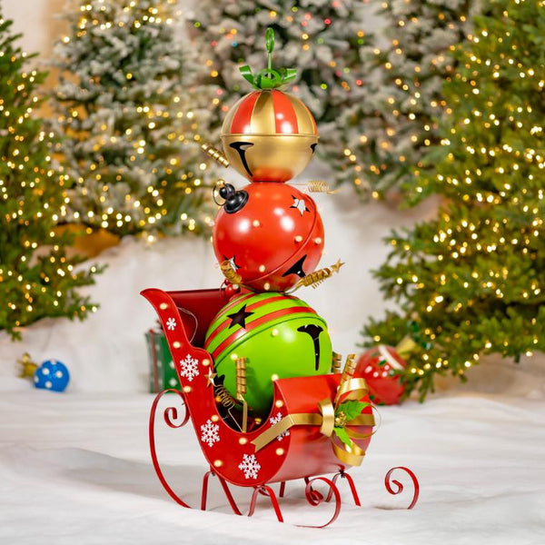 Christmas Sleigh with Giant Jingle Bells - Large 59" Tall Iron Metal