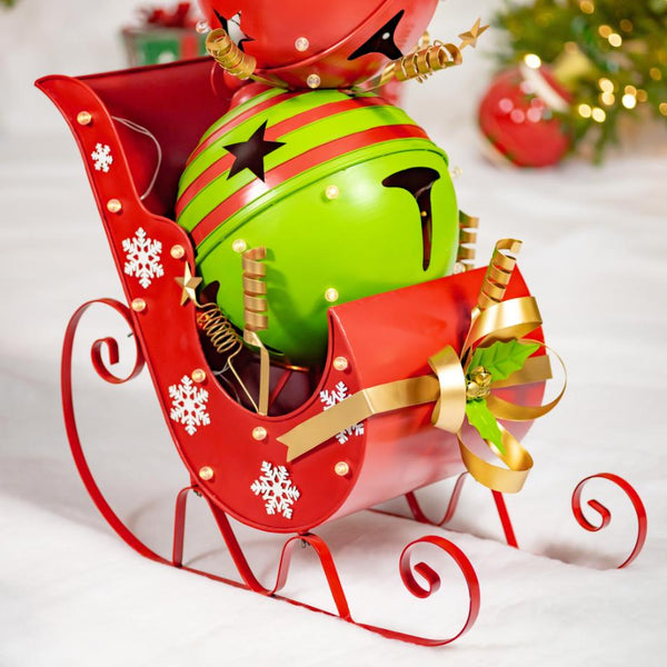 Christmas Sleigh with Giant Jingle Bells - Large 59" Tall Iron Metal