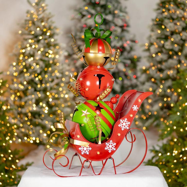 Christmas Sleigh with Giant Jingle Bells - Medium 44" Tall Iron