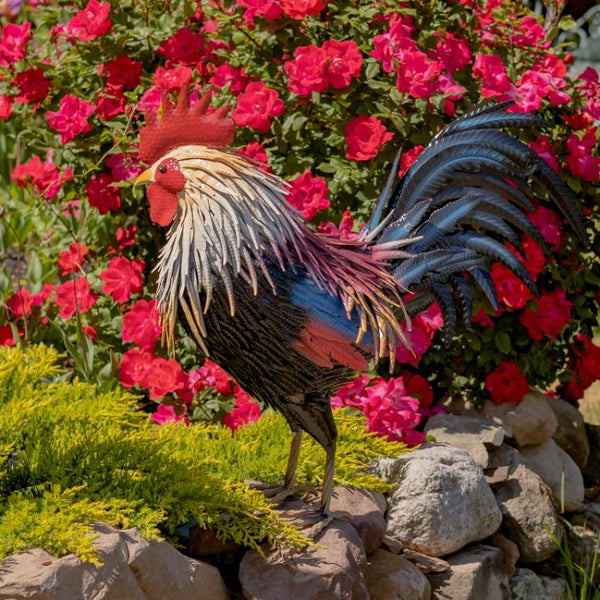 Painted Iron Rooster Figurines in 6 Styles